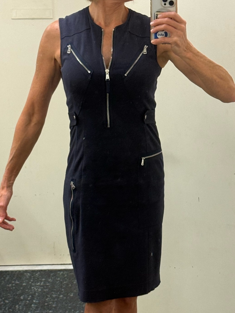 Vintage Ralph Lauren Navy Moto Sleeveless Zip-Detail Sheath Dress